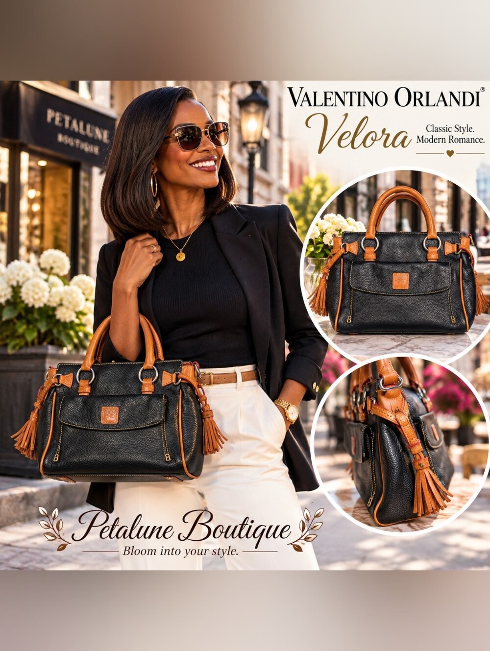 H-140 Vintage Dooney & Bourke Black Pebbled Leather Cognac Satchel